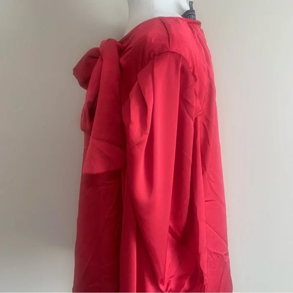 Eloquii Satin Long Sleeve Bow Gathered Blouse - Picture 7 of 10